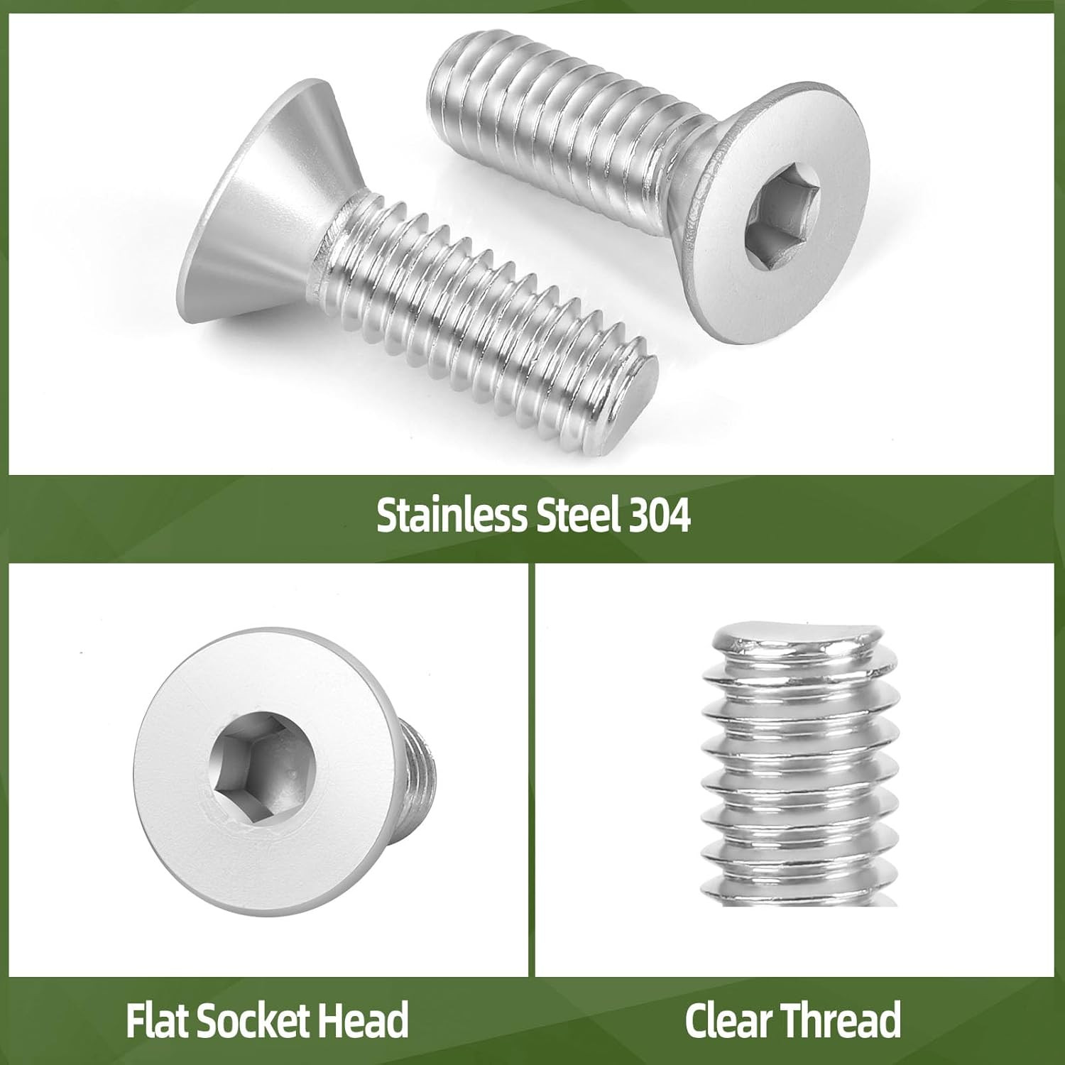 20 PCS #10-24 X 1-1/4″ Flat Head Socket Cap Screws Bolts, Countersunk Allen Bolt
