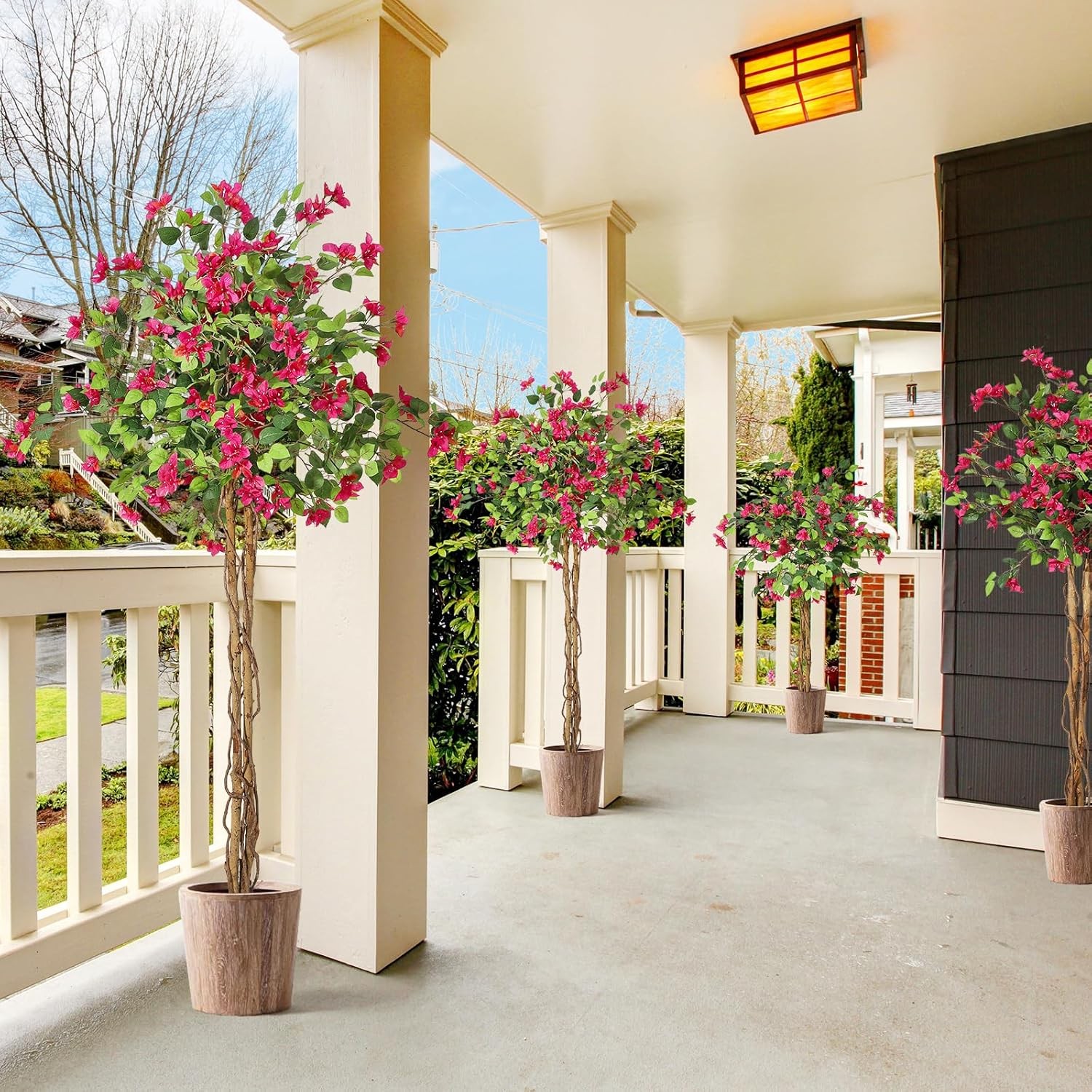 Artificial Bougainvillea Tree 4FT Fake Flower Tree Artificial Indoor w/White Pot
