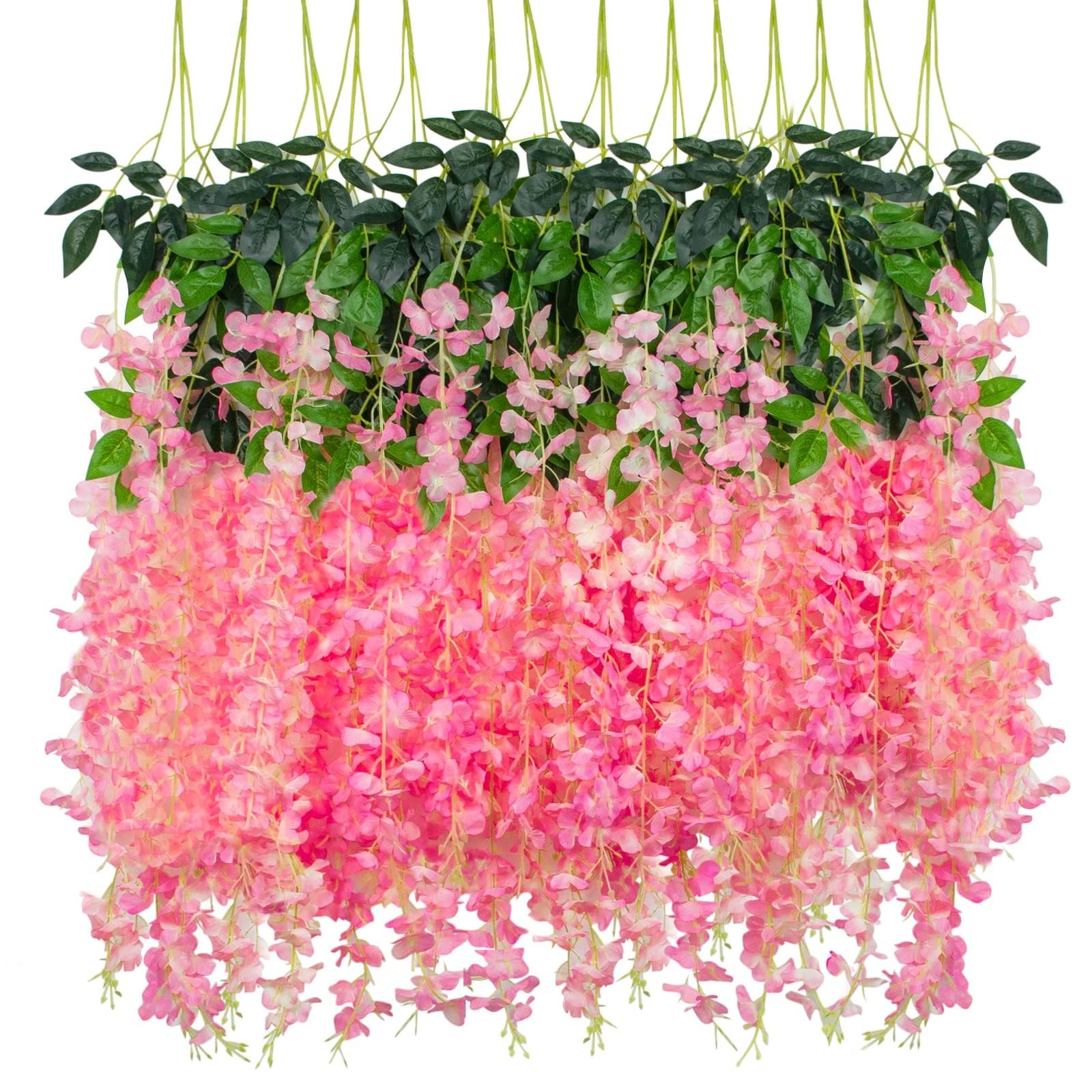 12 Pack Artificial Wisteria Hanging Flowers Silk Vines Rattan Decor for Party