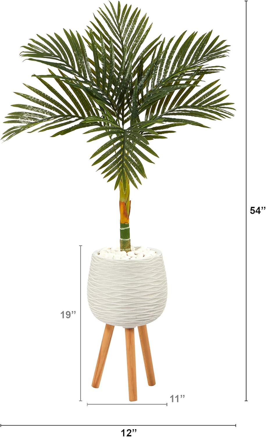 4.5Ft Golden Cane Palm Tree in Elegant White Planter with Stand