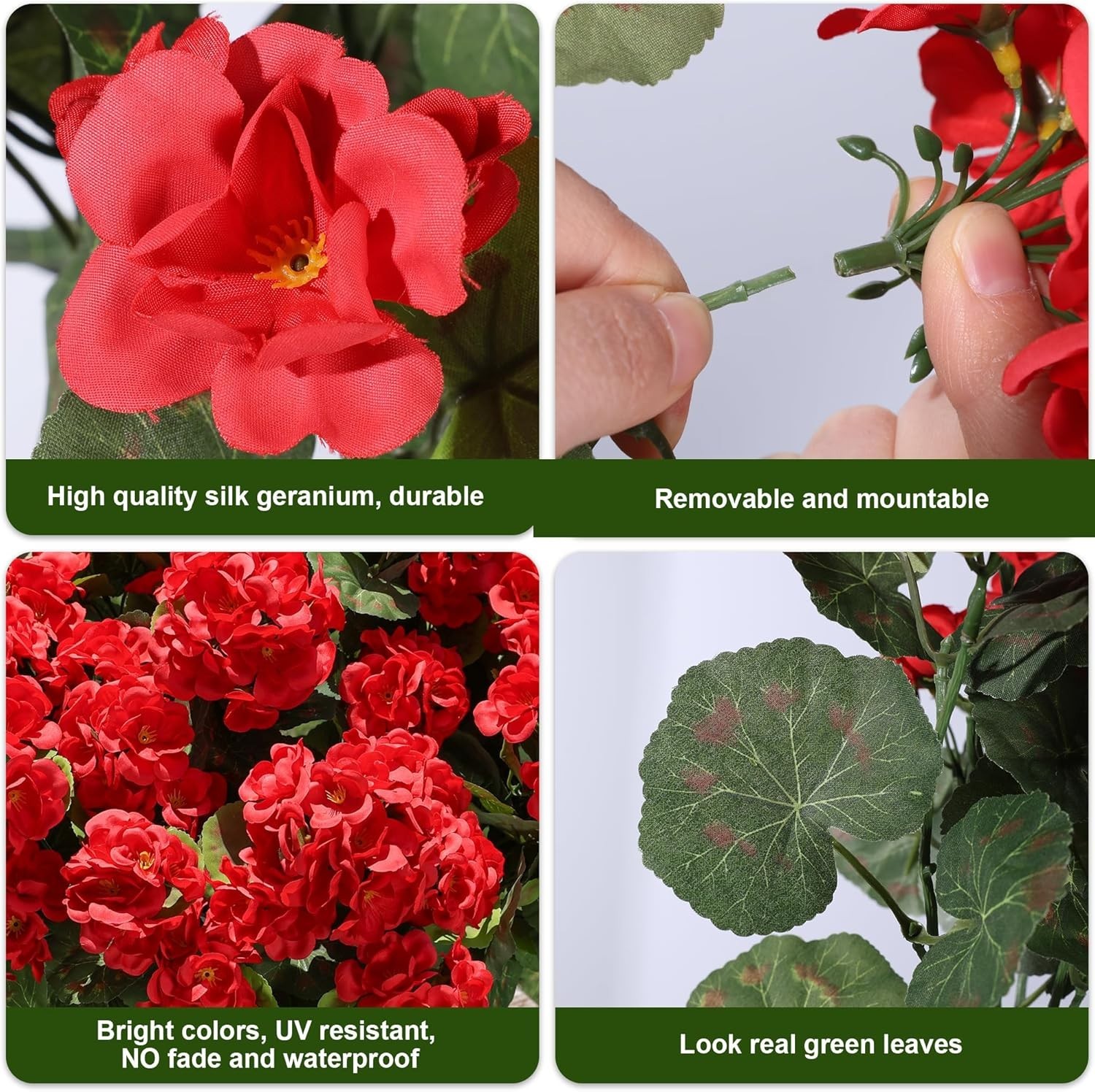 6 Bundles of Waterproof Red Artificial Geraniums for Elegant Outdoor Decor