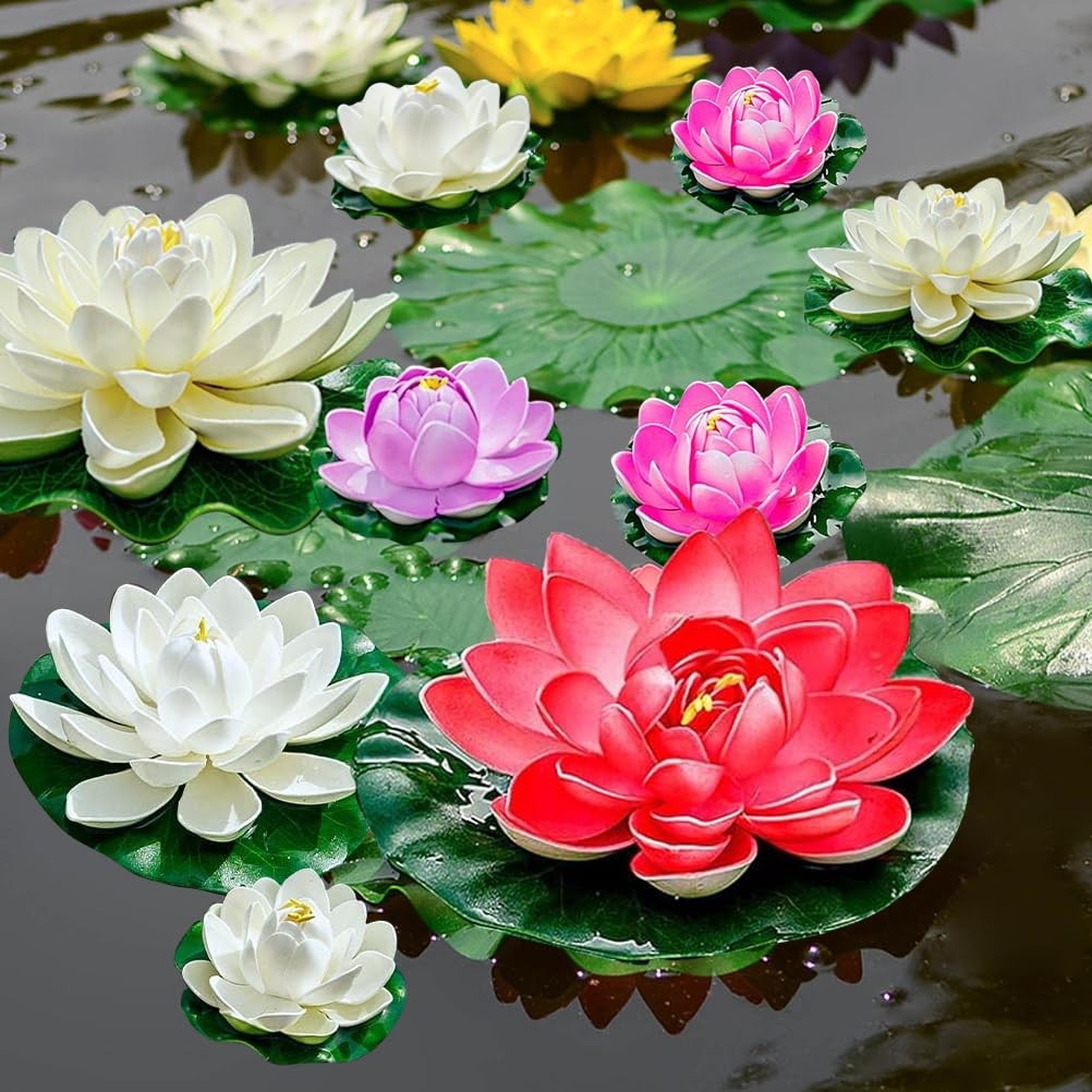 19pcs Realistic Floating Foam Lotus Flowers and Lotus Leaves, Artificial Lotu…