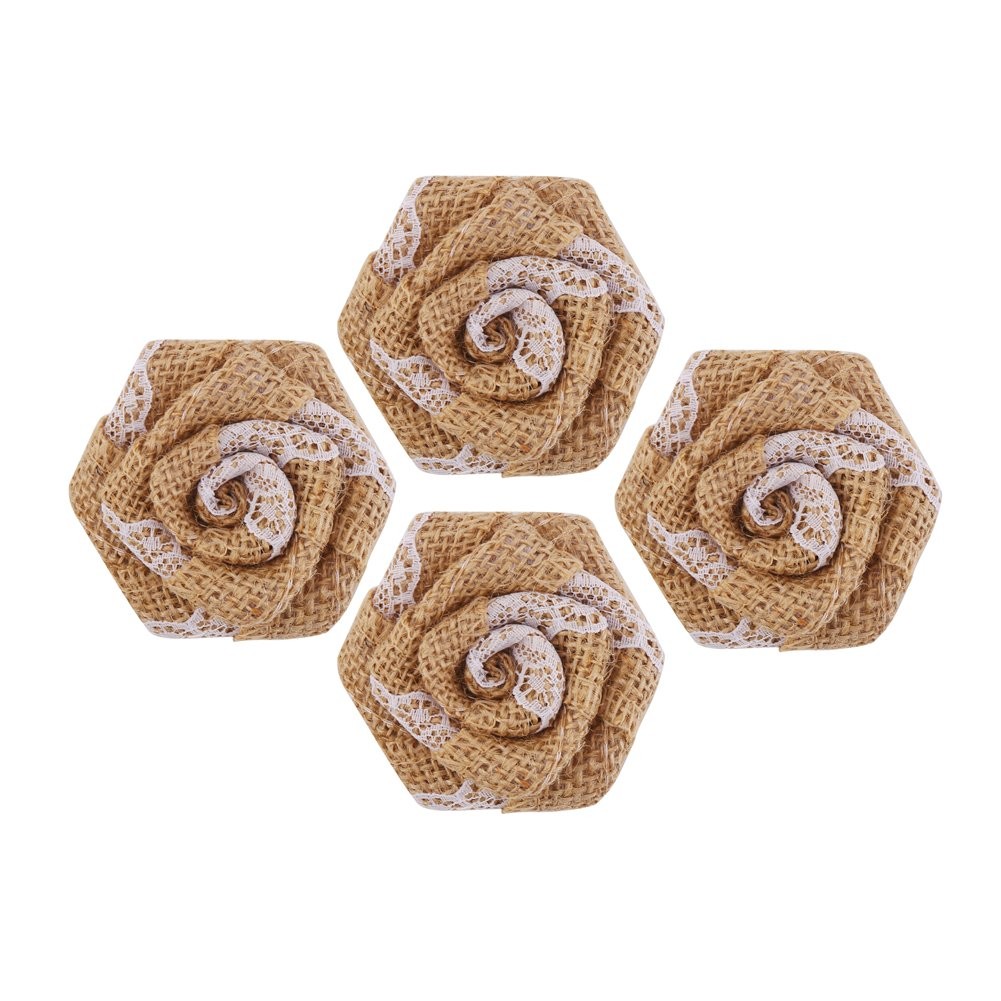 12 PCS Burlap Rose Flowers Wedding Decoration DIY Craft Floral Appliques