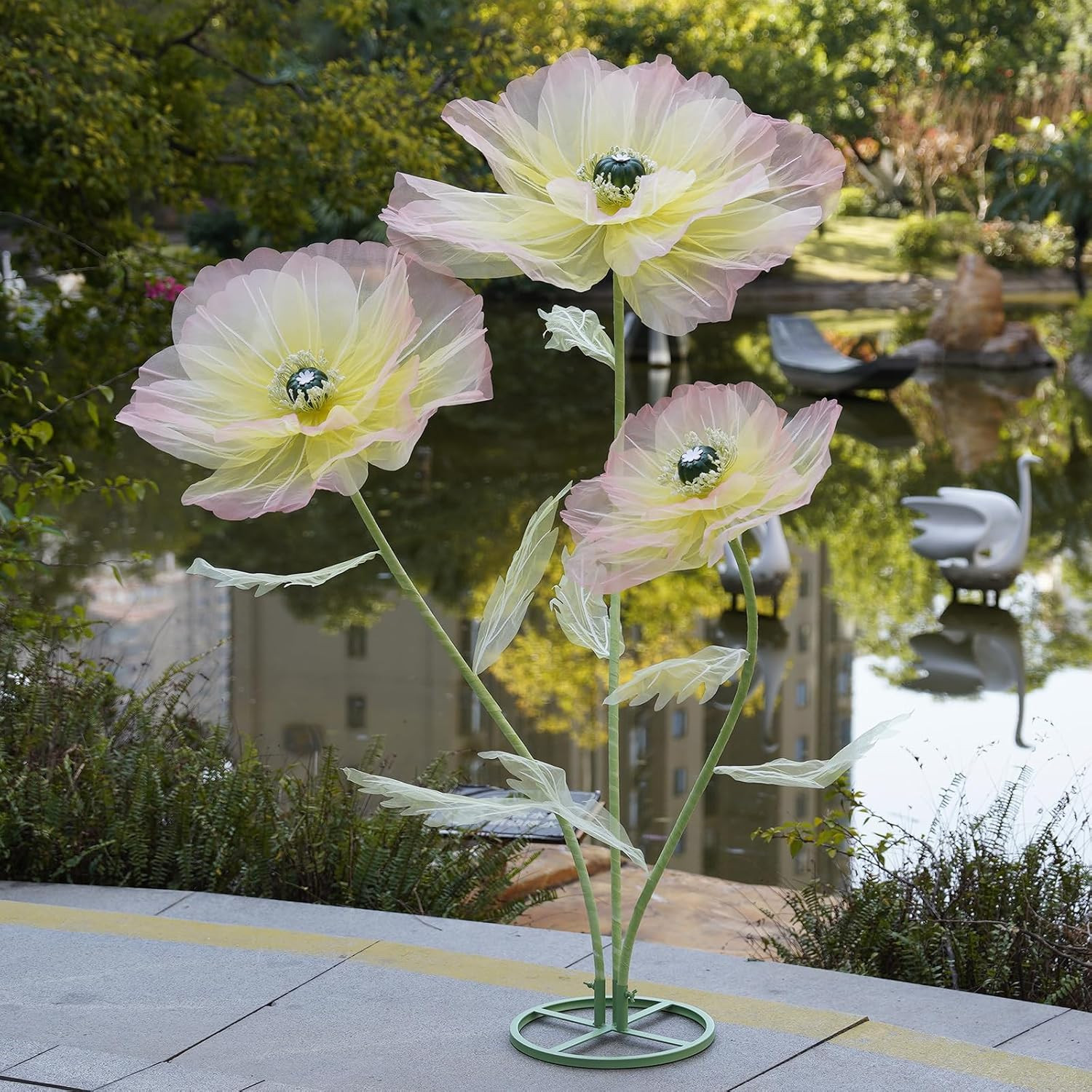 Giant Artificial Flowers for Decoration with Stand,Extra-Large Gradient Yellow t