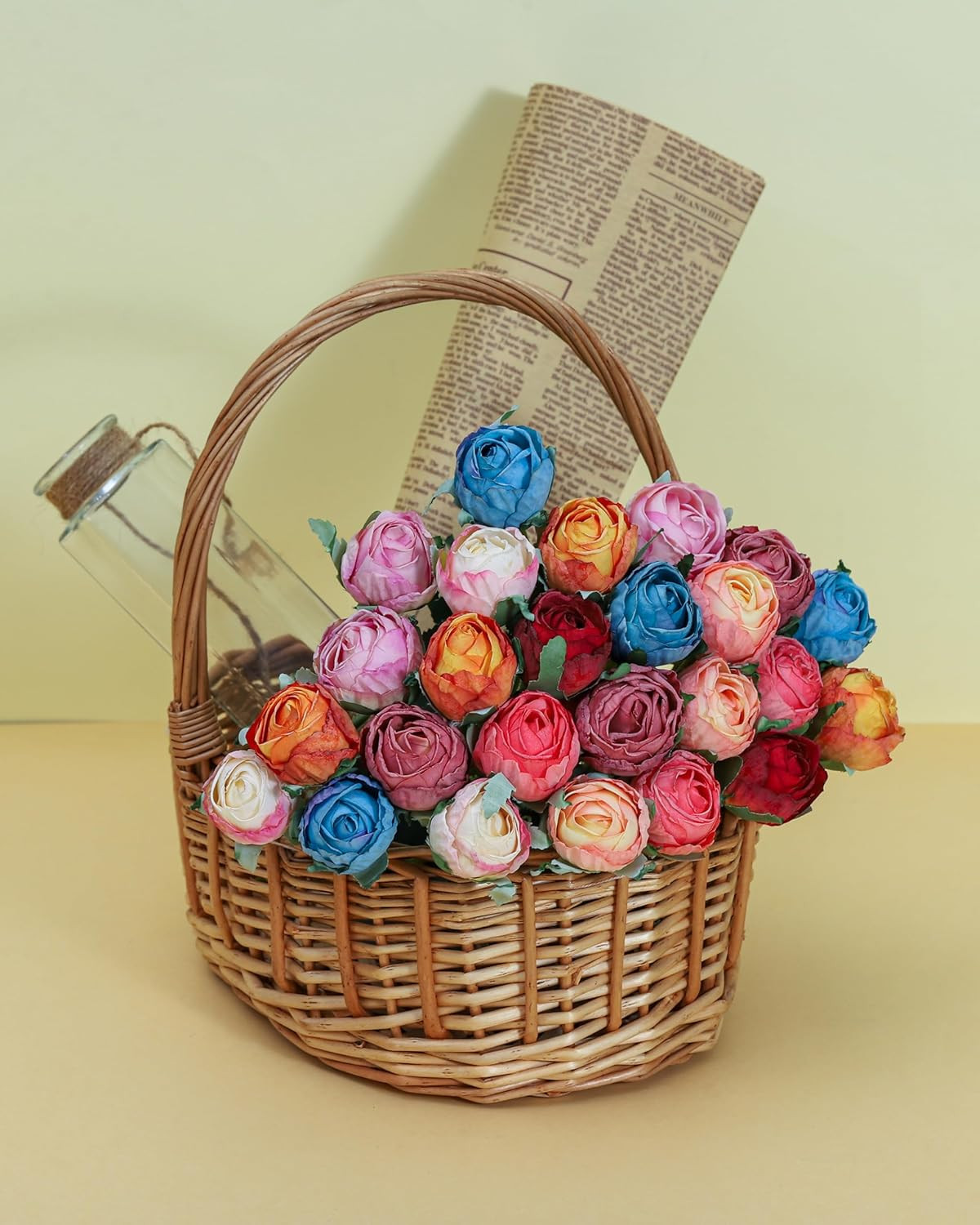 24pcs Artificial Vintage Roses Fake Mini Silk Rose Flowers with Long Stem for DI