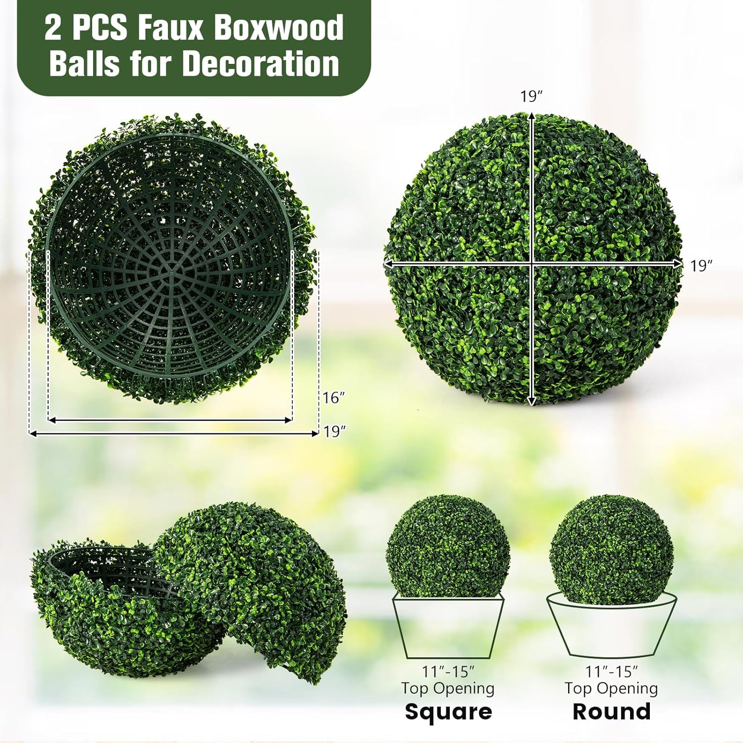 Goplus 2 PCS 19 Inch Artificial Plant Topiary Ball, round Faux Boxwood Balls Out