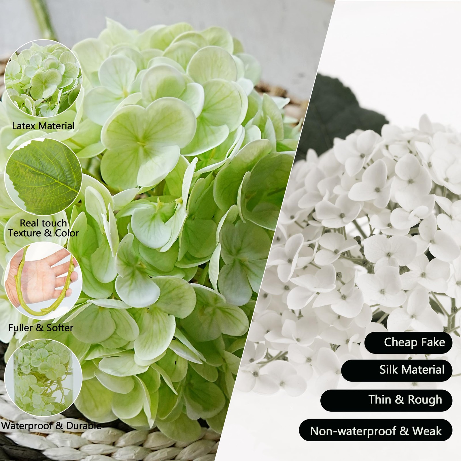 4 Pcs Fake Hydrangeas, 20” Tall Large Bloom Latex Hydrangea Real Touch Faux …