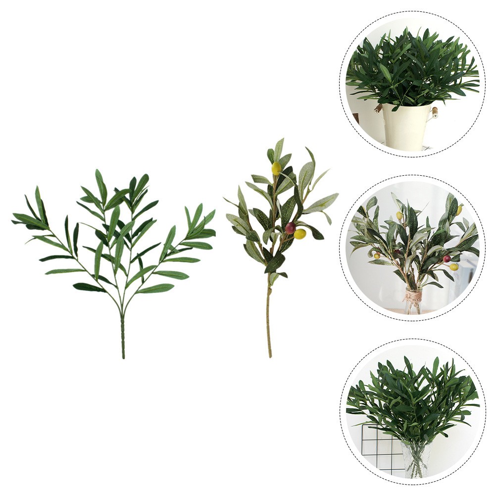 2Pcs Wear Resistant Plastic Olive Branch Decorative Plants for Office and Home