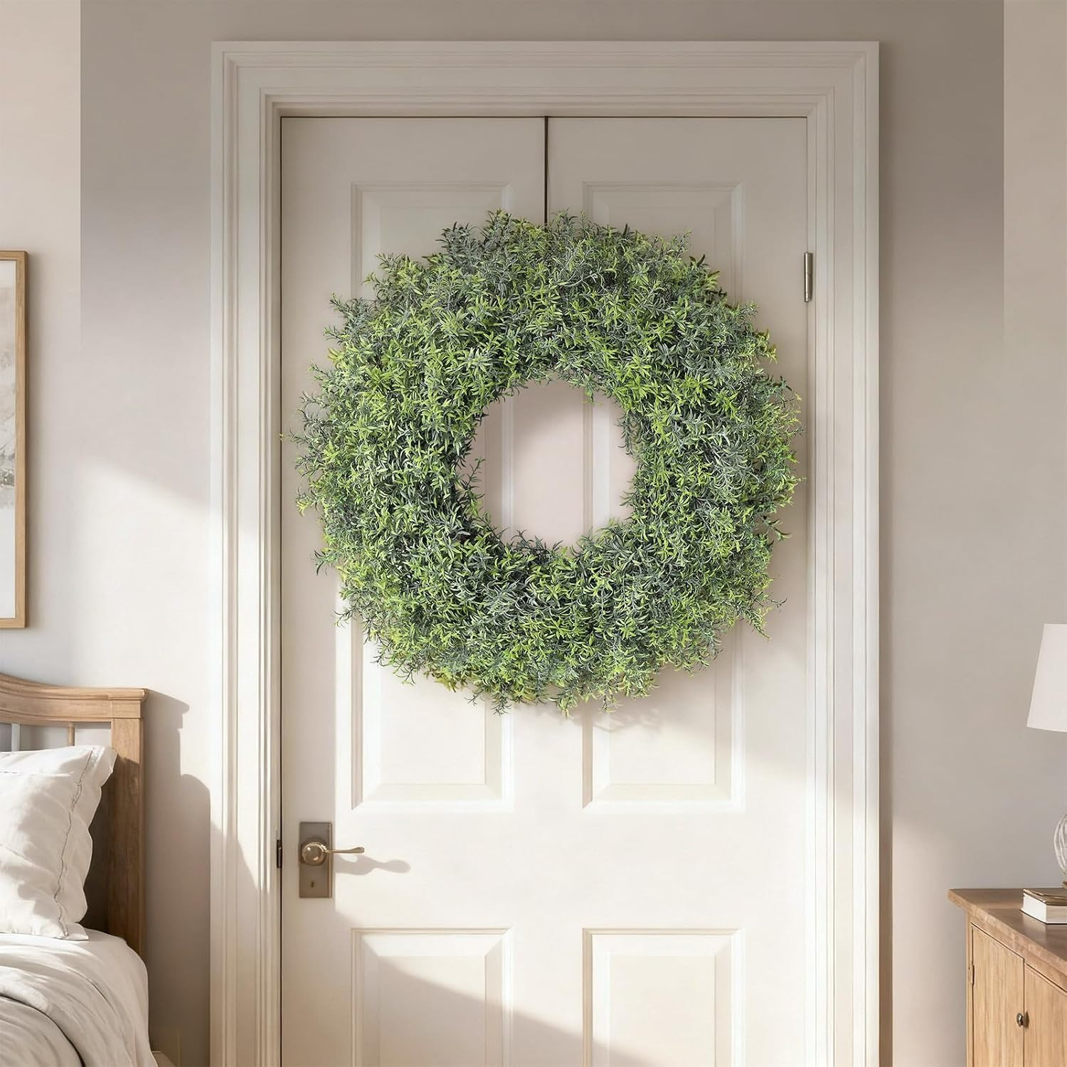 26″ Large Artificial Rosemary Wreath for Front Door – UV Resistant Realistic Ros
