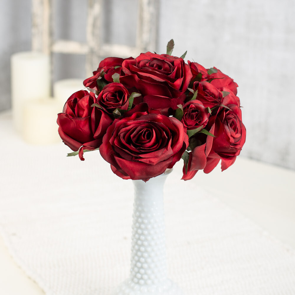 12″ Tall Deep Red Artificial Rose Nosegay Bouquet