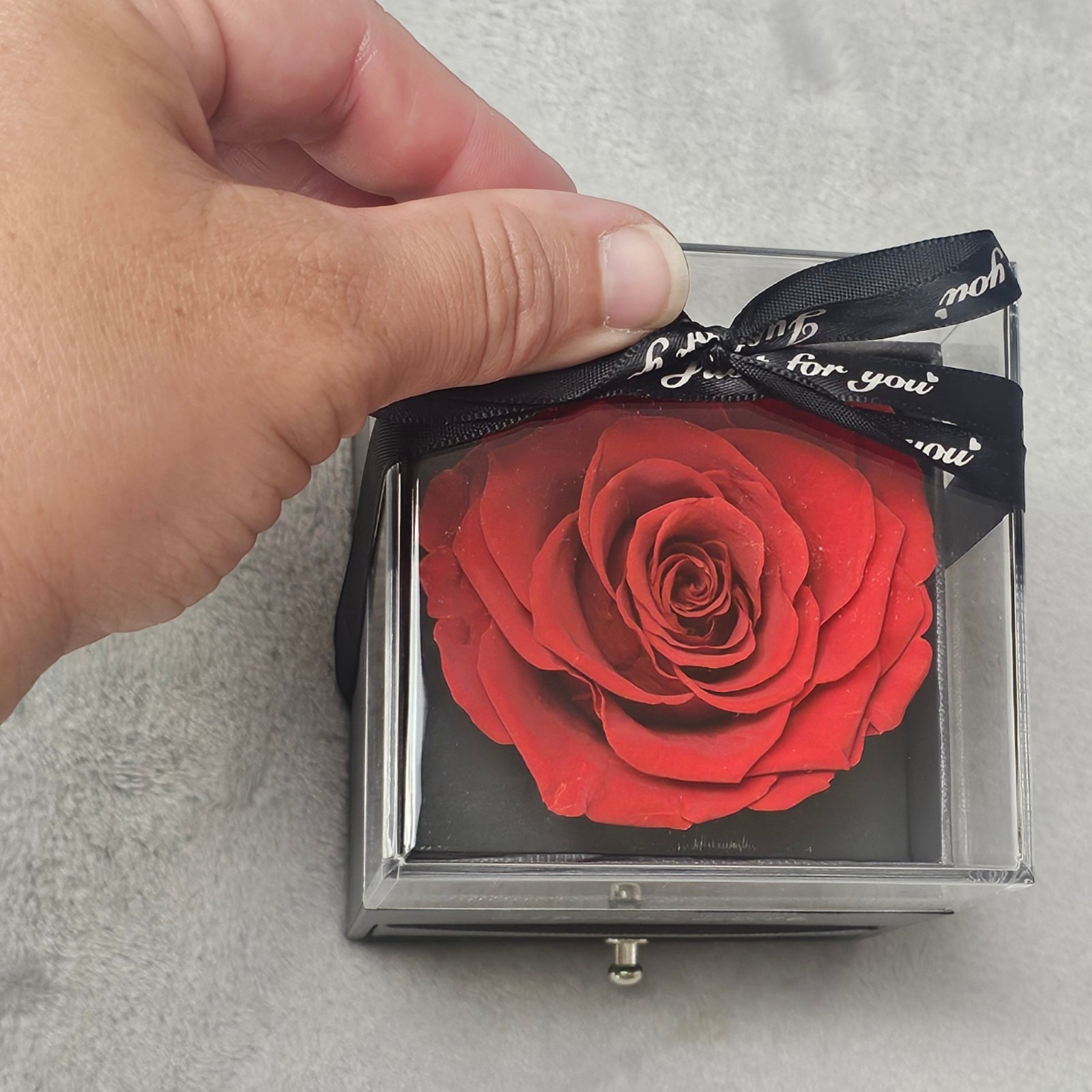 Eternal Love Preserved Real Red Rose Acrylic Gift Box with Drawer Valentine Gift