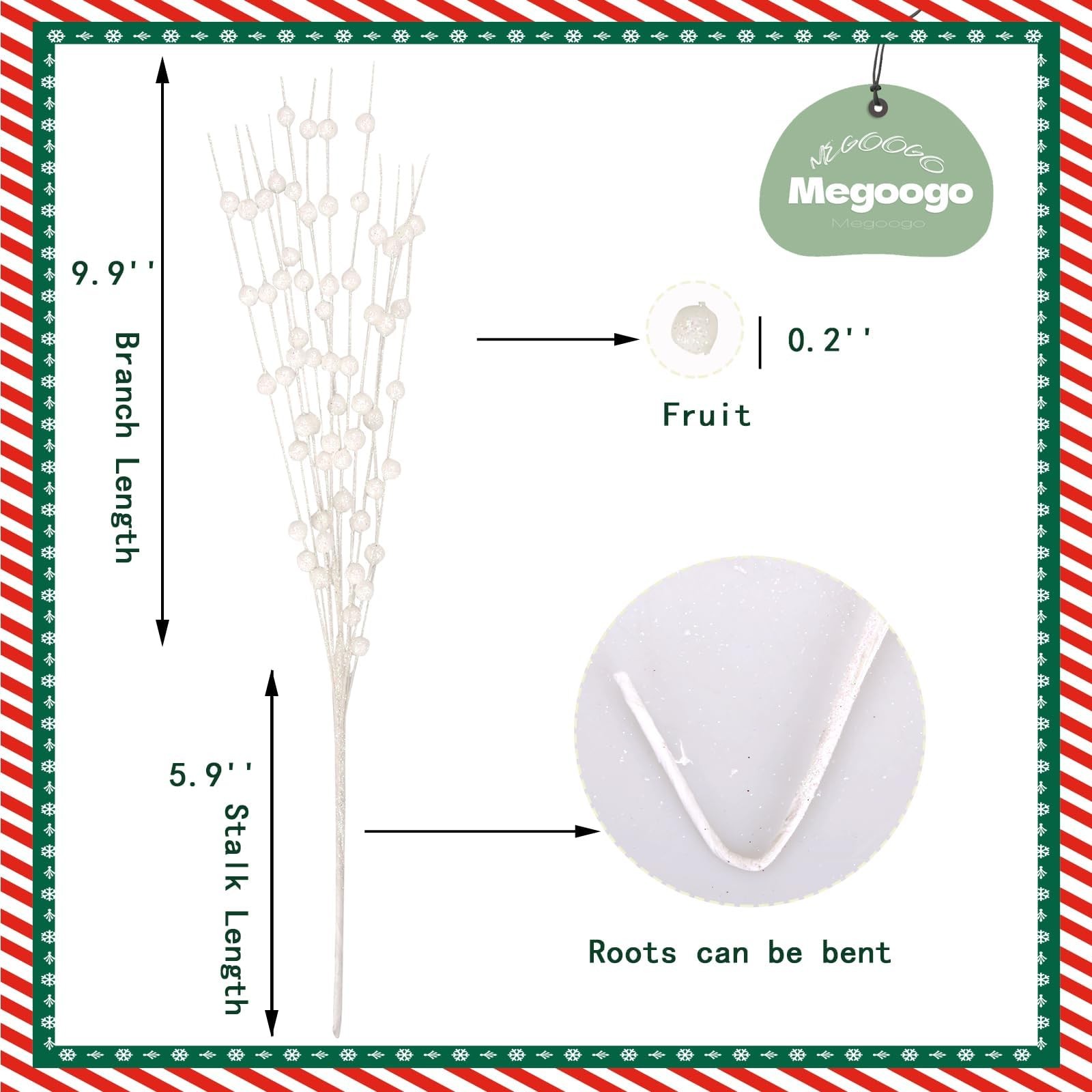 12 PCS White Glitter Berry Picks for Christmas Decor and DIY Wreaths (15.8Ã¢â…