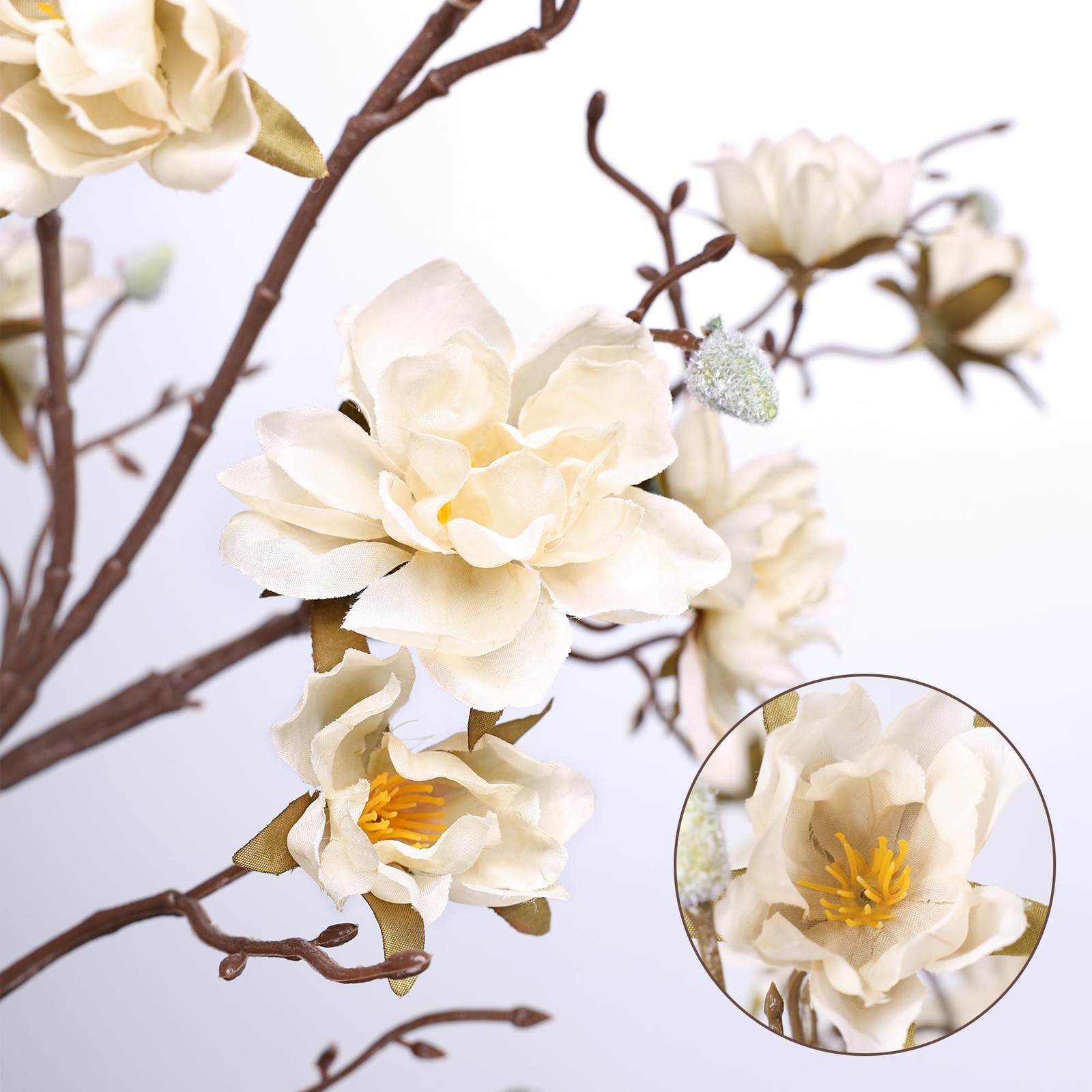 HyeFlora 3PCS Artificial Magnolia Flowers Stems for Spring Decoration, Faux C…