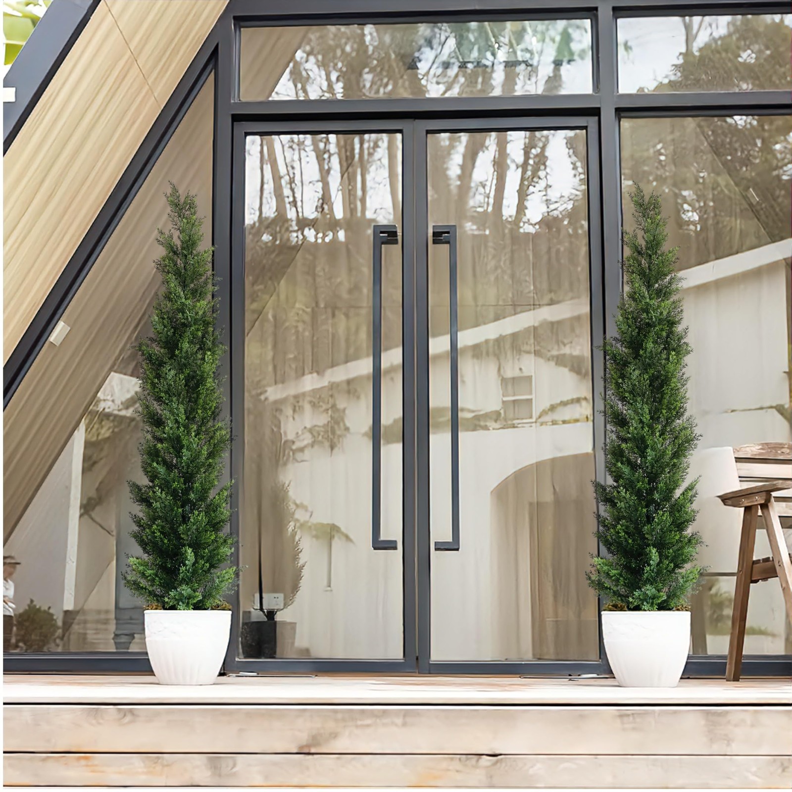 5 Feet Outdoor Artificial Topiary Cedar Tree, Set of 2 UV Resistant Potted Fa…