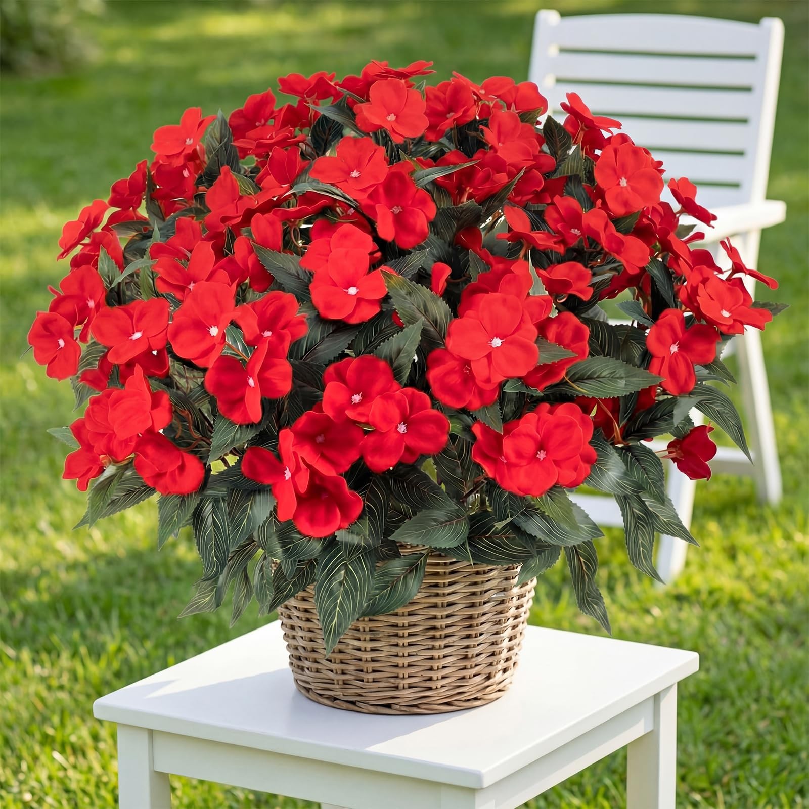 2 Set Potted Artificial Impatiens Topiary – Faux Silk Flower Potted Plants fo…