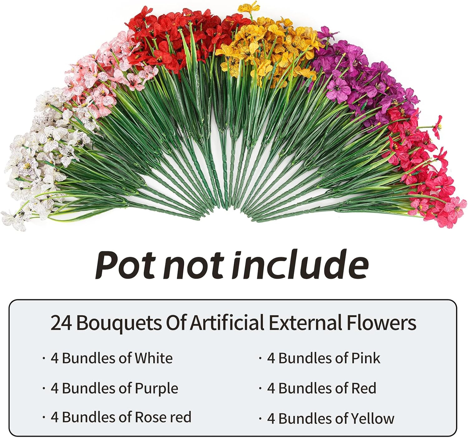 24 Bundles Artificial Flowers for Outdoor Indoor Garden Home Decoration