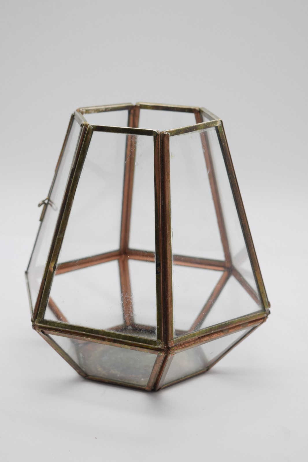 Anthropologie Glass Hexagon Terrarium Brass Planter Candle Holder Geometric