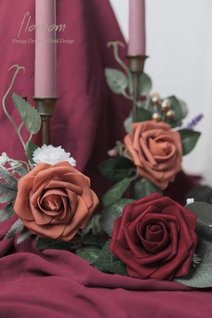 Elegant 50pcs Burgundy Foam Roses with Stems – Ideal for DIY Floral Arrangements