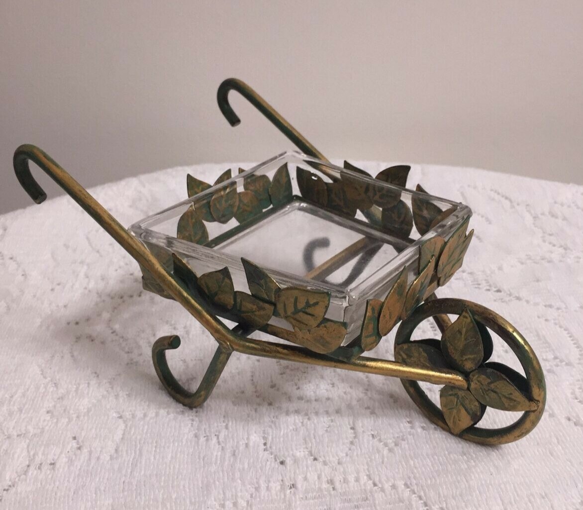 METAL WHEELBARROW WITH GREEN IVY -FOREST GREEN -PLANTER HOME DECOR’