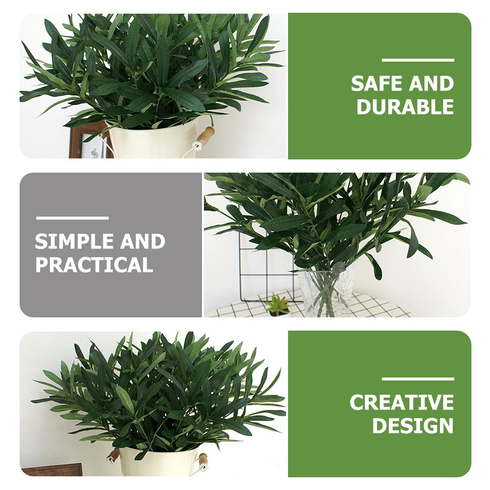 3Pcs Plastic Artificial Plants Green Fake Leaves for Office Home Table Display