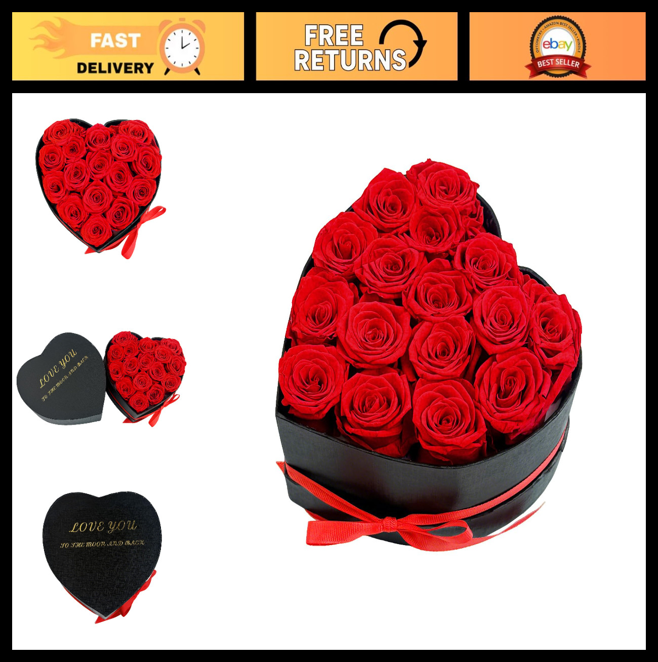 Heart-Shaped Box of 16 Red Preserved Roses | Romantic Gift, Ready to Gift, Elega