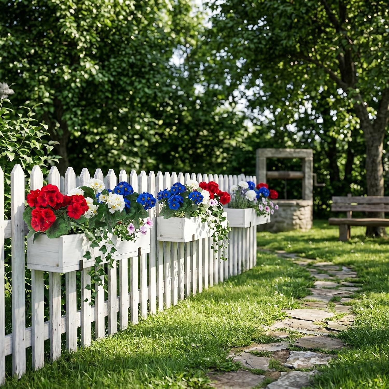 Artificial Geranium Flowers 6 Pcs UV Resistant RedWhiteBlue