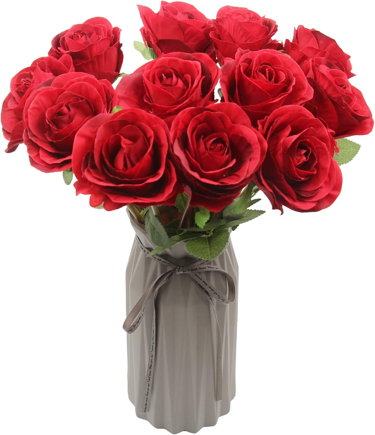 Artificial Roses Flowers for Flower Arrangement, 12 Pcs Silk Red Rose Bouquet fo