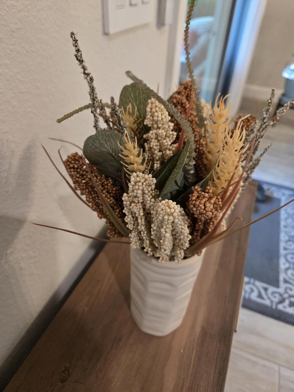13.5″ Faux Dried Heather Floral Arrangement – Boho Farmhouse Decor Ceramic Vase