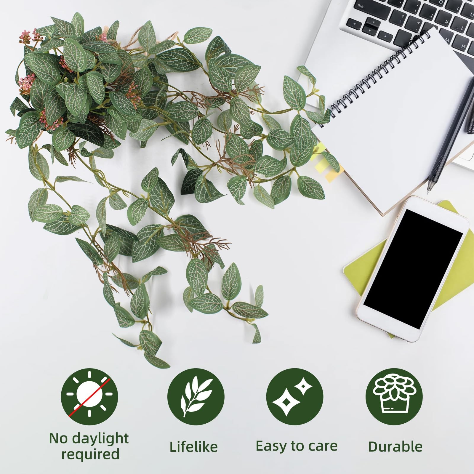 Artificial Hanging Ivy Plants Realistic 3D Watermelon Texture with Flower Bud…
