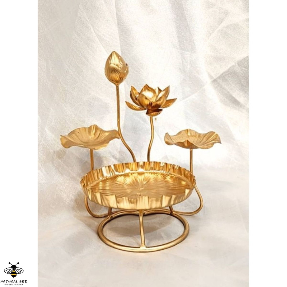 Thai Art Home Decor Gold Brass Lotus Flower Tray Handmade Ornament New year Gift