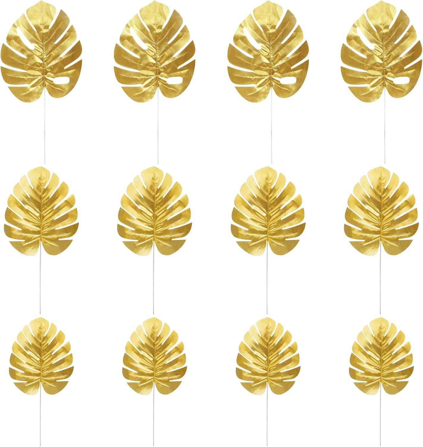 24PCS Golden Artificial Palm Leaves, 3 Sizes Faux Monstera Leaves Simulation Saf