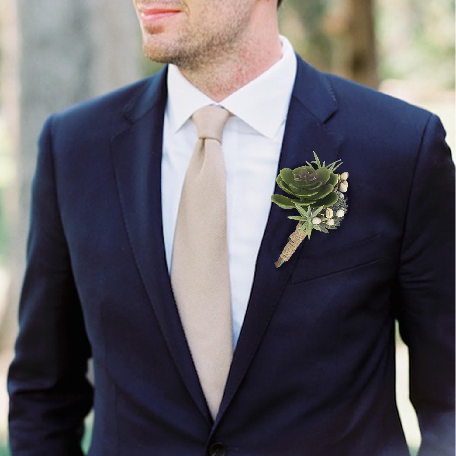6 PCS Succulent Boutonnieres With Pins For Men Groom Wedding Prom Bridal