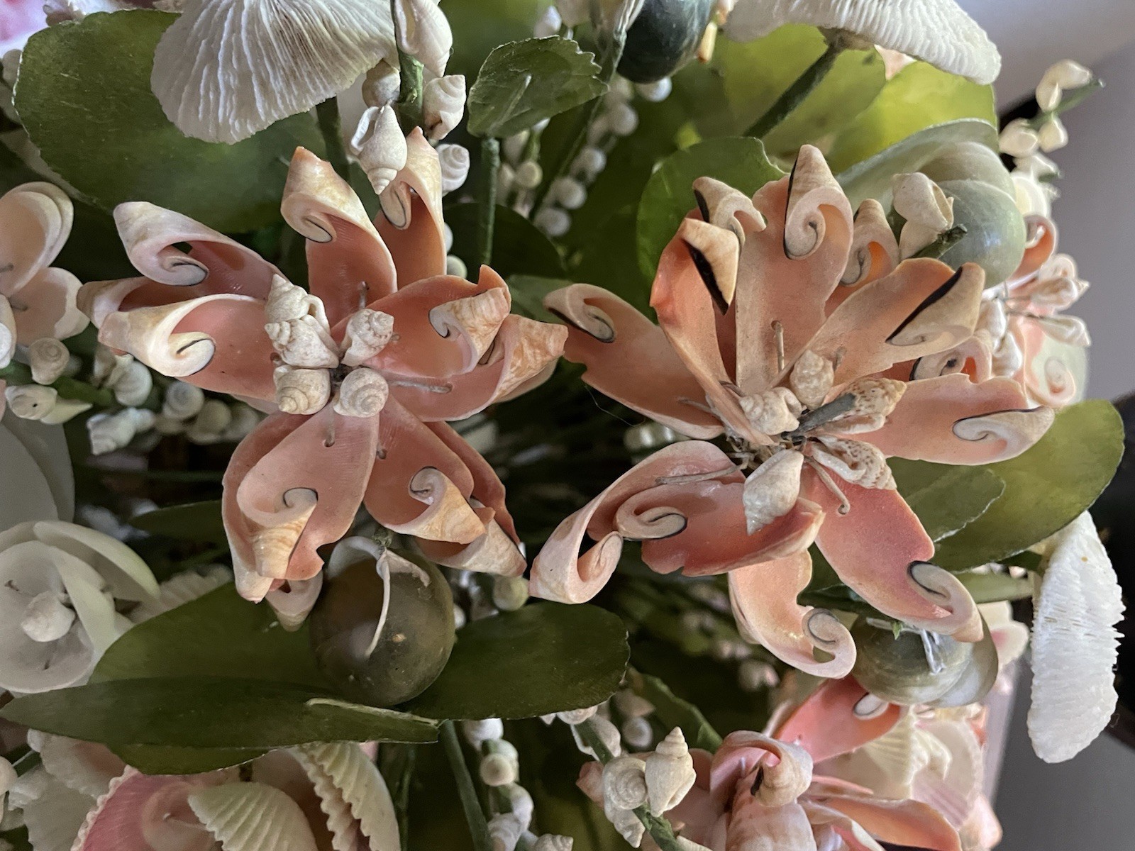 17″ Vintage Floral Centerpiece Seashells Flower Bouquet Arrangement capiz coral
