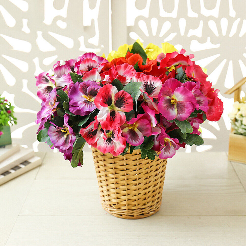 10 Heads Stems Artificial Silk Flowers Pansy Bunch Home Wedding Garden Outdoor