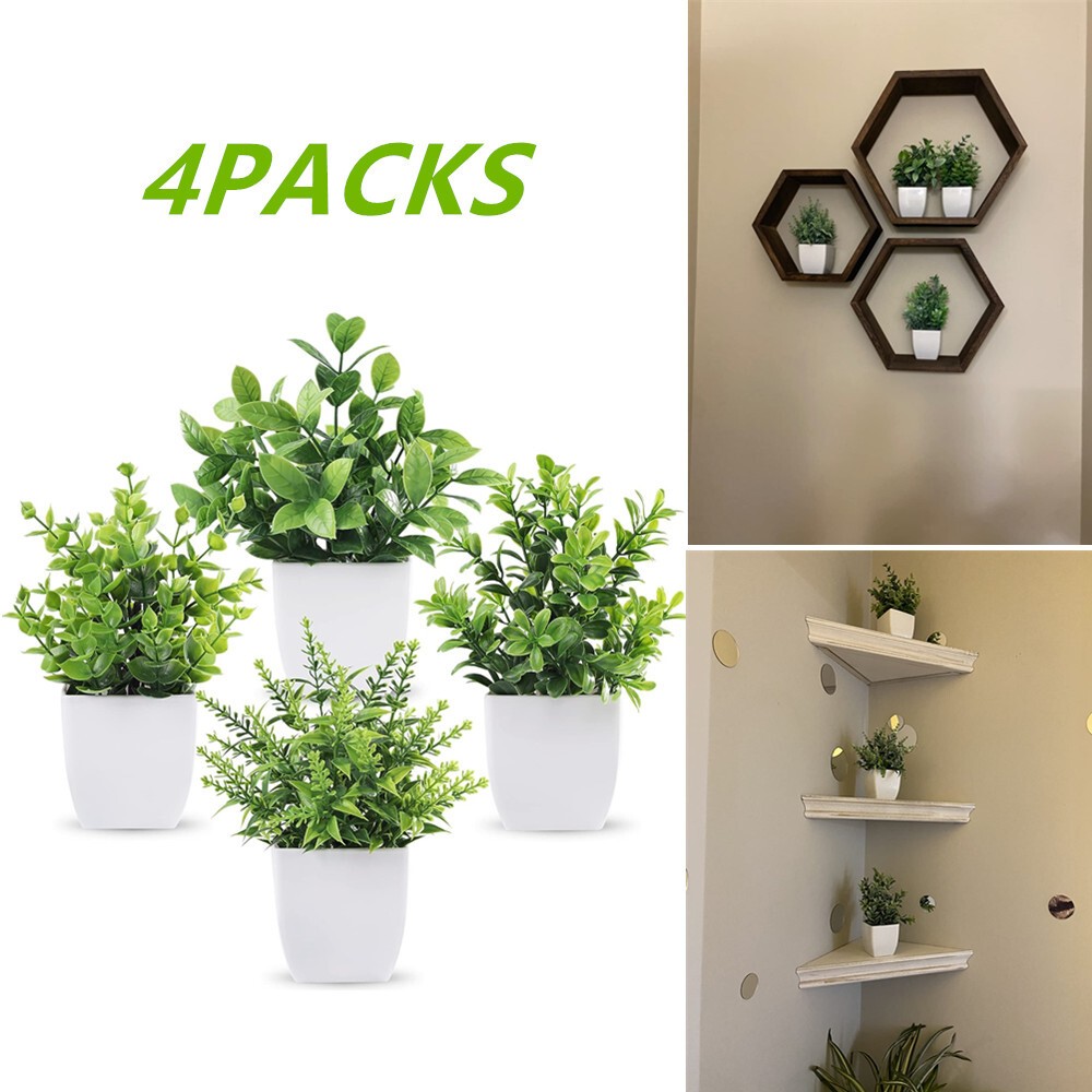 4 Pack Fake Plants Mini Artificial Greenery Potted Plants for Home Office Decor