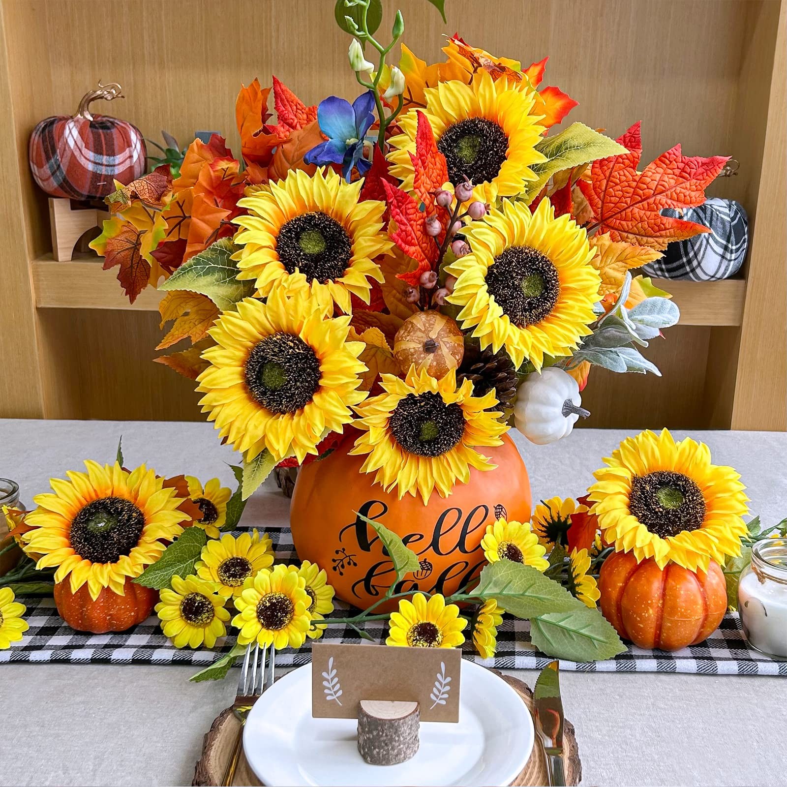 9-Pack Artificial Sunflower Stems, 19.7″ Tall Full & Lifelike Yellow Silk