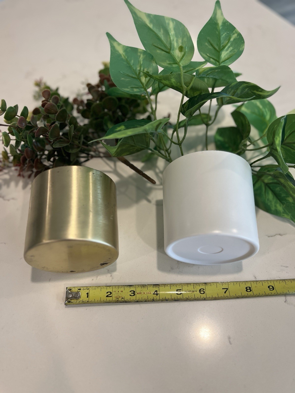 Set of 2 Artificial Potted Plants Faux Greenery White Gold Pots Small Home Decor