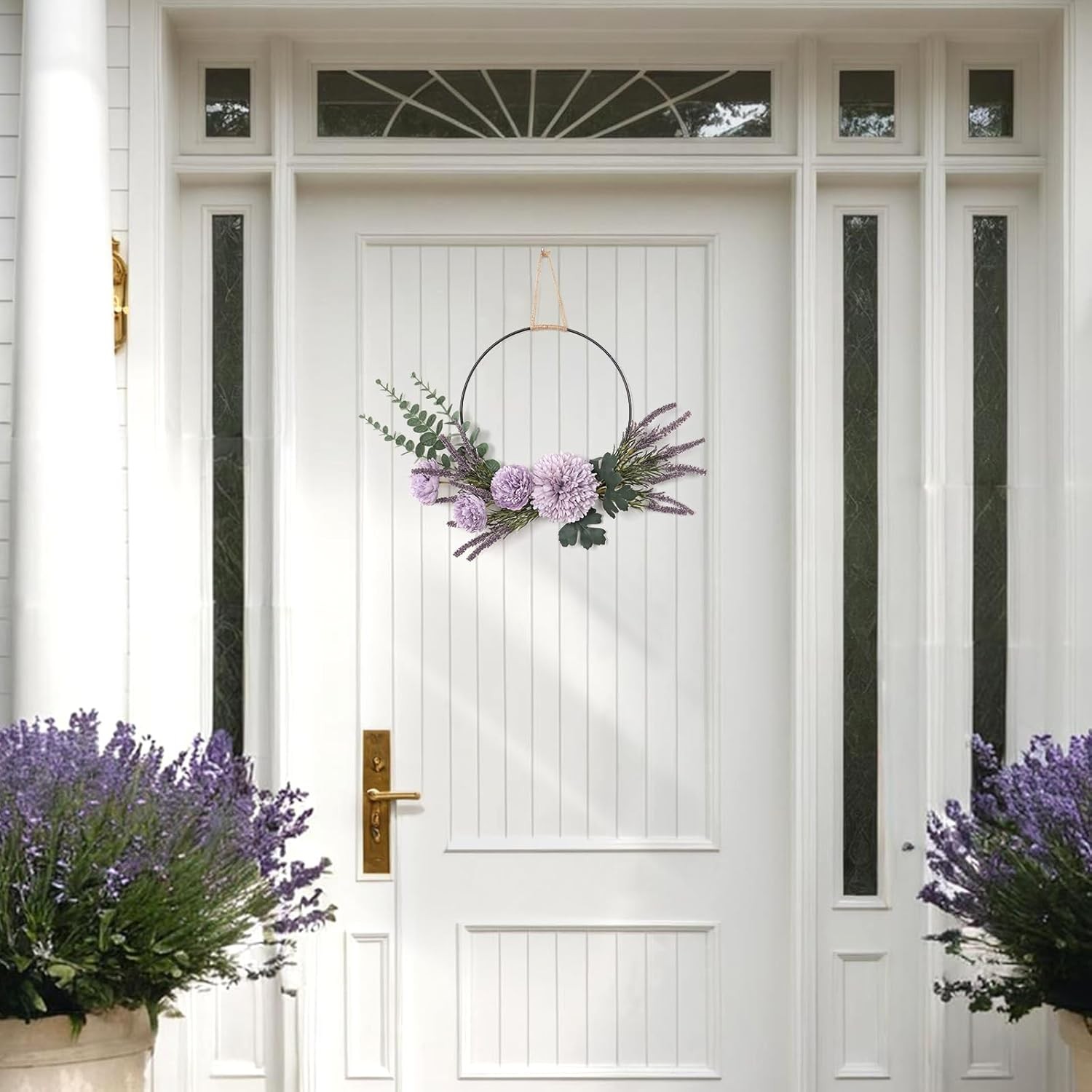 Floral Wreaths Front Door Artificial Purple Ranunculus Lavender Flower Wreath