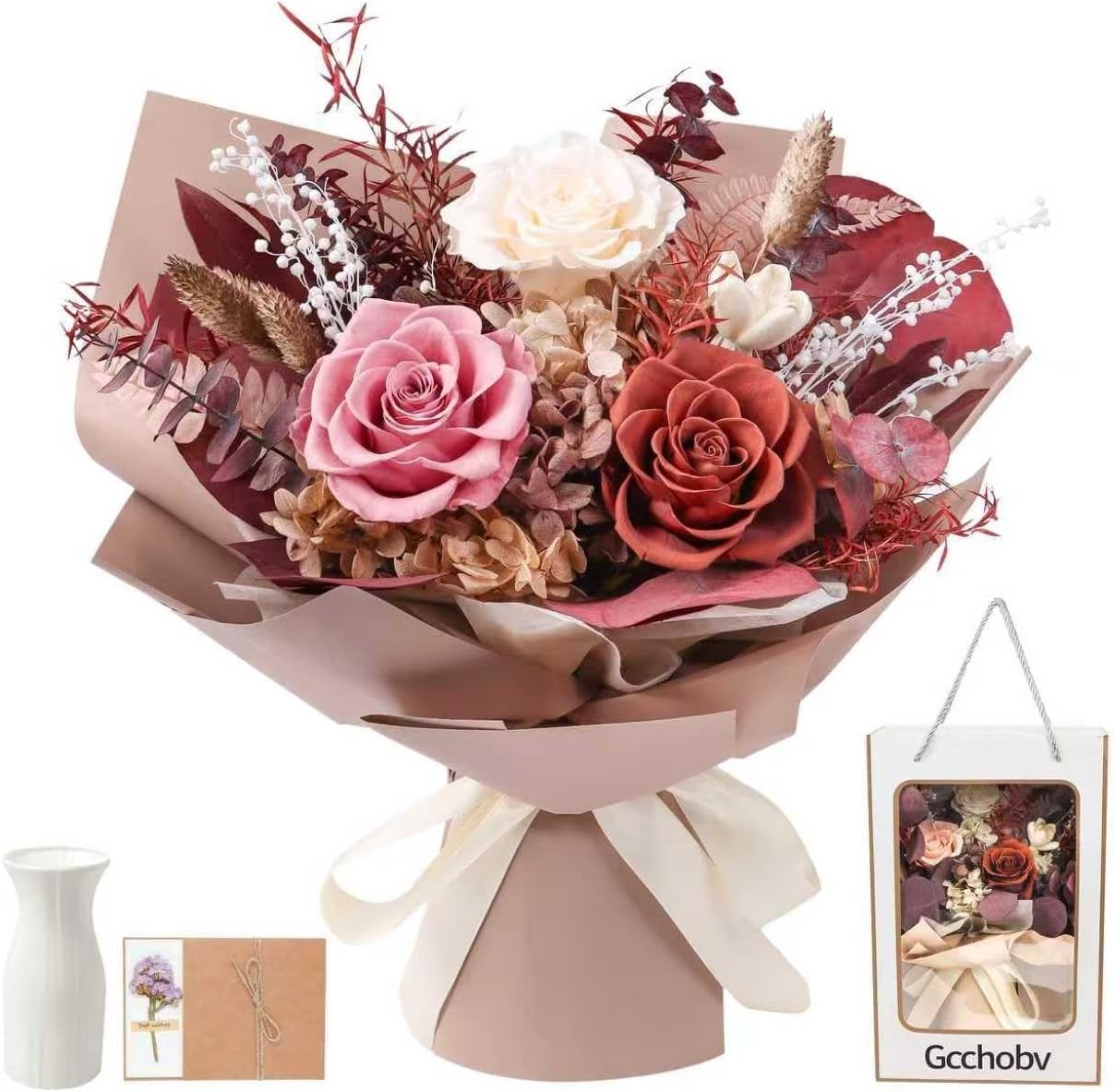 Natural Preserved Flowers Bouquet – -Round Caramel Elegance for Any Space