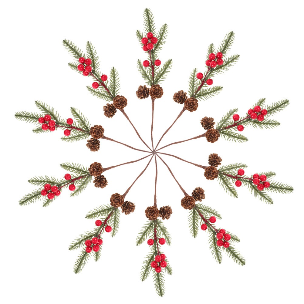10 Pcs Berry Stems Artificial Pine Needle Branches Christmas Picks Home Decor