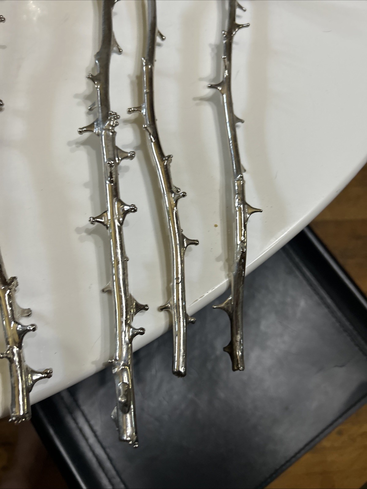 Set of six 6 Real Rose Dipped In Silver 18 inches long Triple dipped