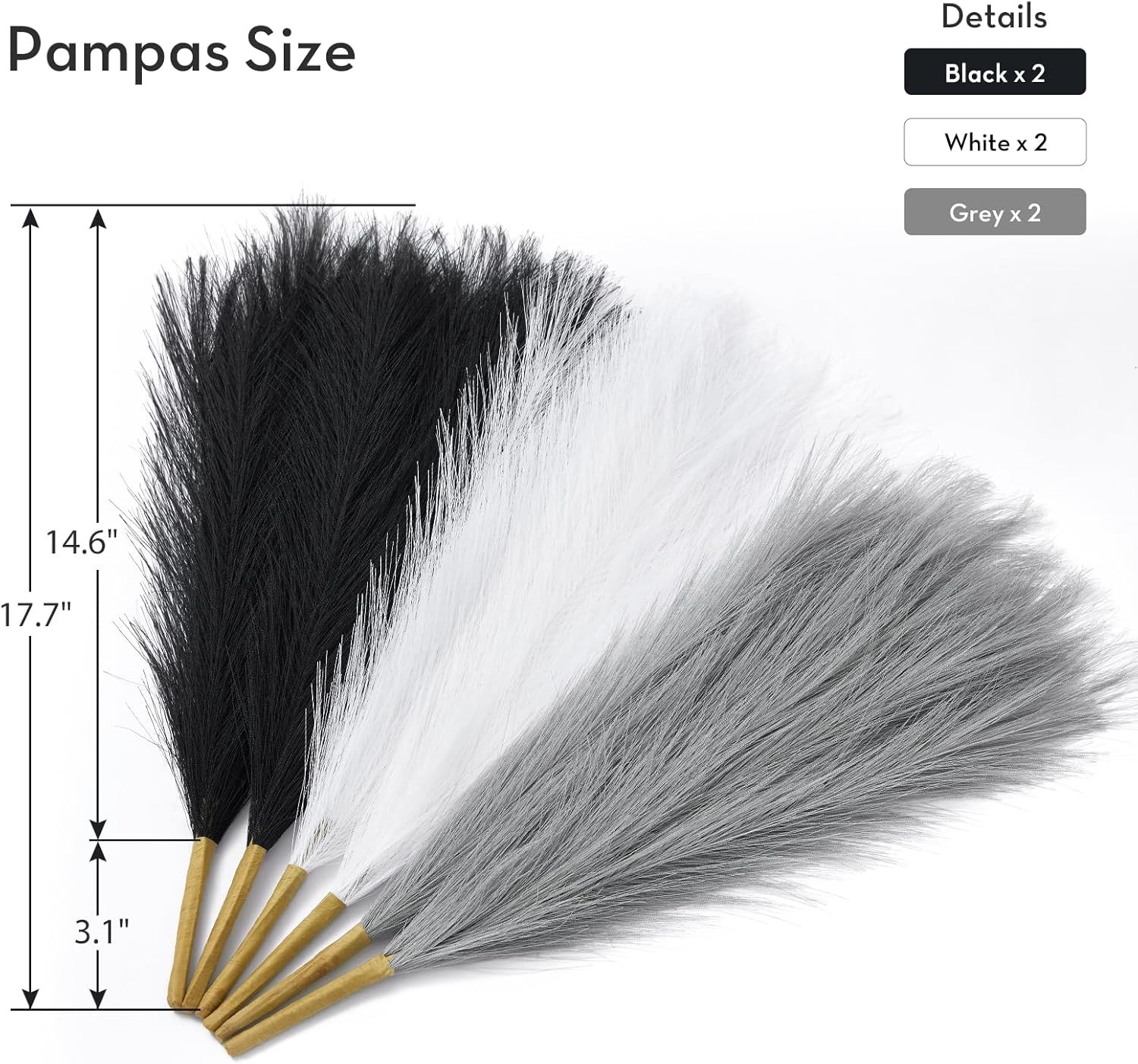 Pampas Grass Decor Black Pampas Decor, 17in 6pcs Faux Pampas Grass