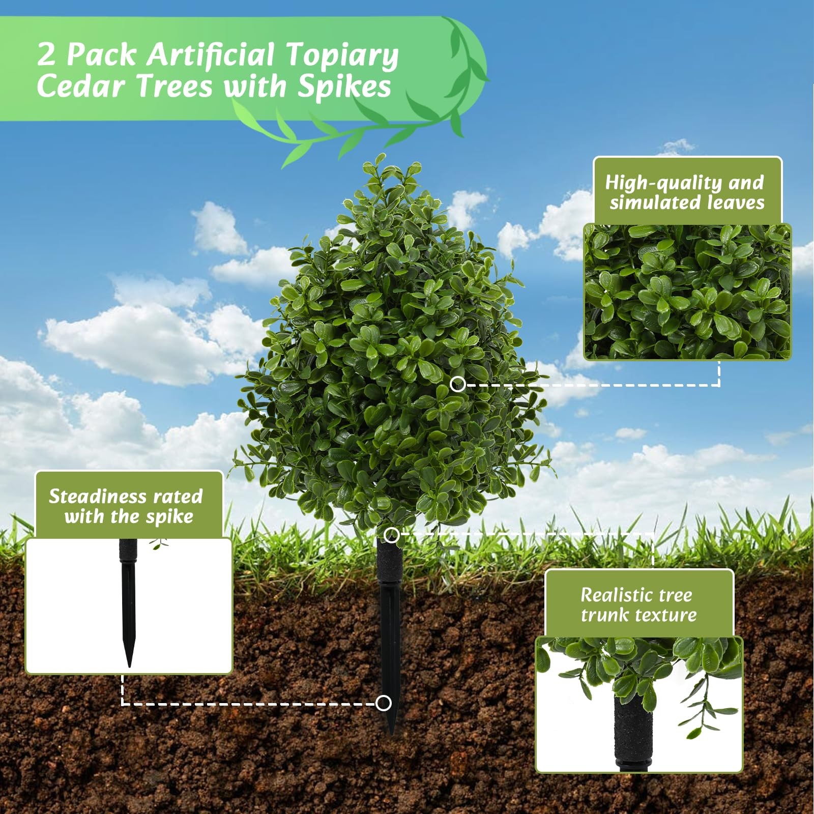22″ Artificial Boxwood Topiary Bushes Ball Trees, Outdoor Artificial Plant Se…
