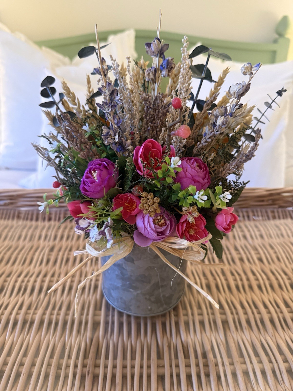 Farmhouse Style Dried Flower Arrangement ~ Metal Tin