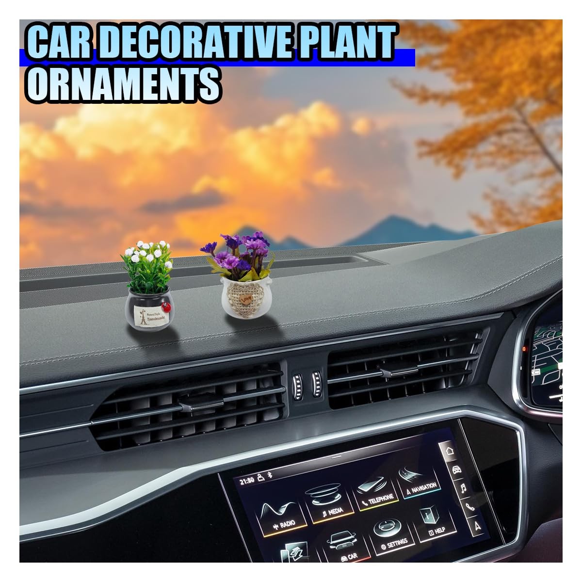 2PCS Cute Flower Bouquet in Pottery Vase Car Dashboard Ornament for Interior …