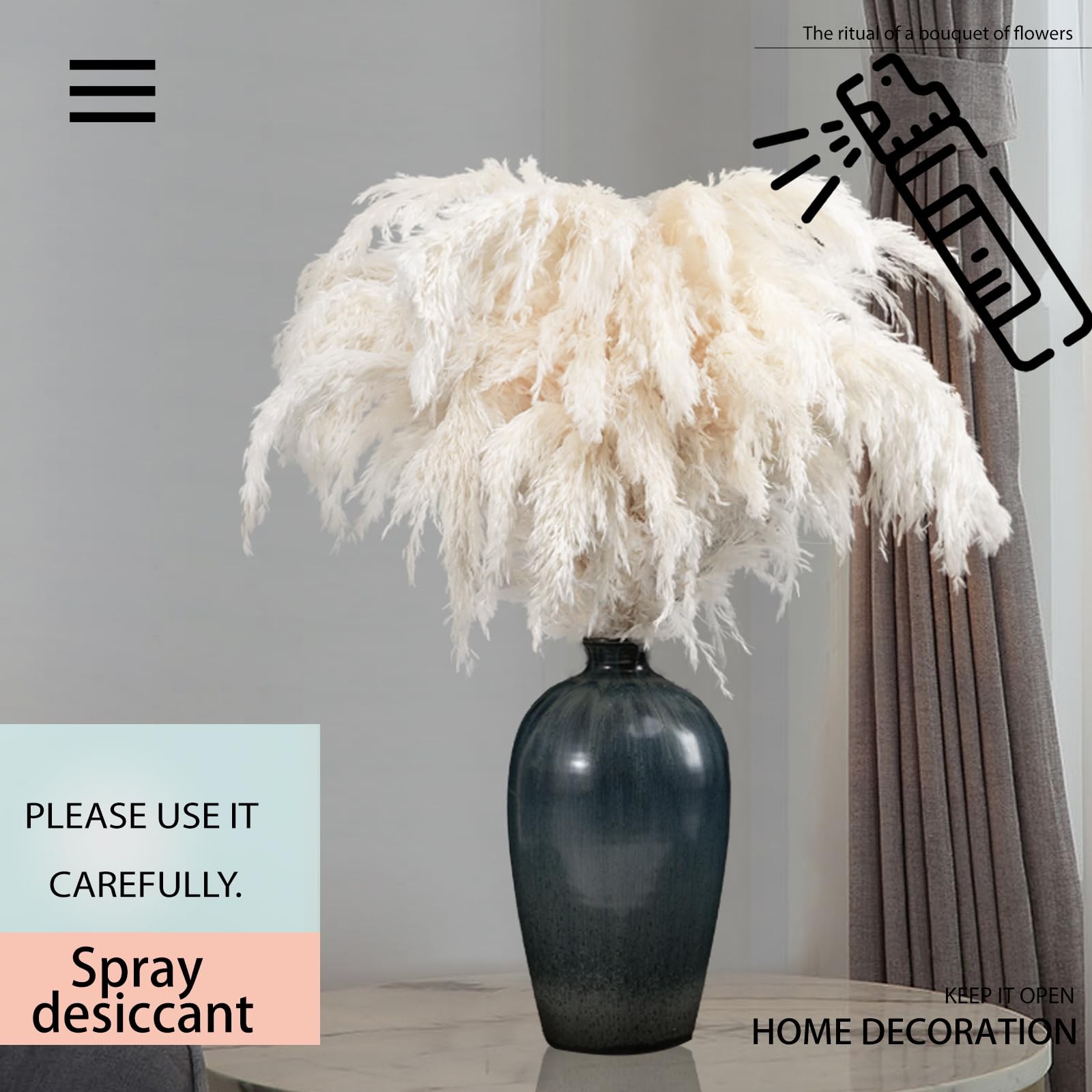 30 Stems 28″ inch Large White Pampas Grass Fluffy, Boho Home Decor, Natural F…