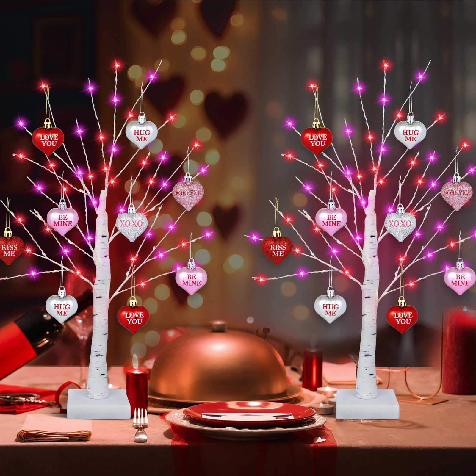 [Timer] 2 Pack Valentines Day Decorations Indoor, 24 Inch Valentines Decor Tr…