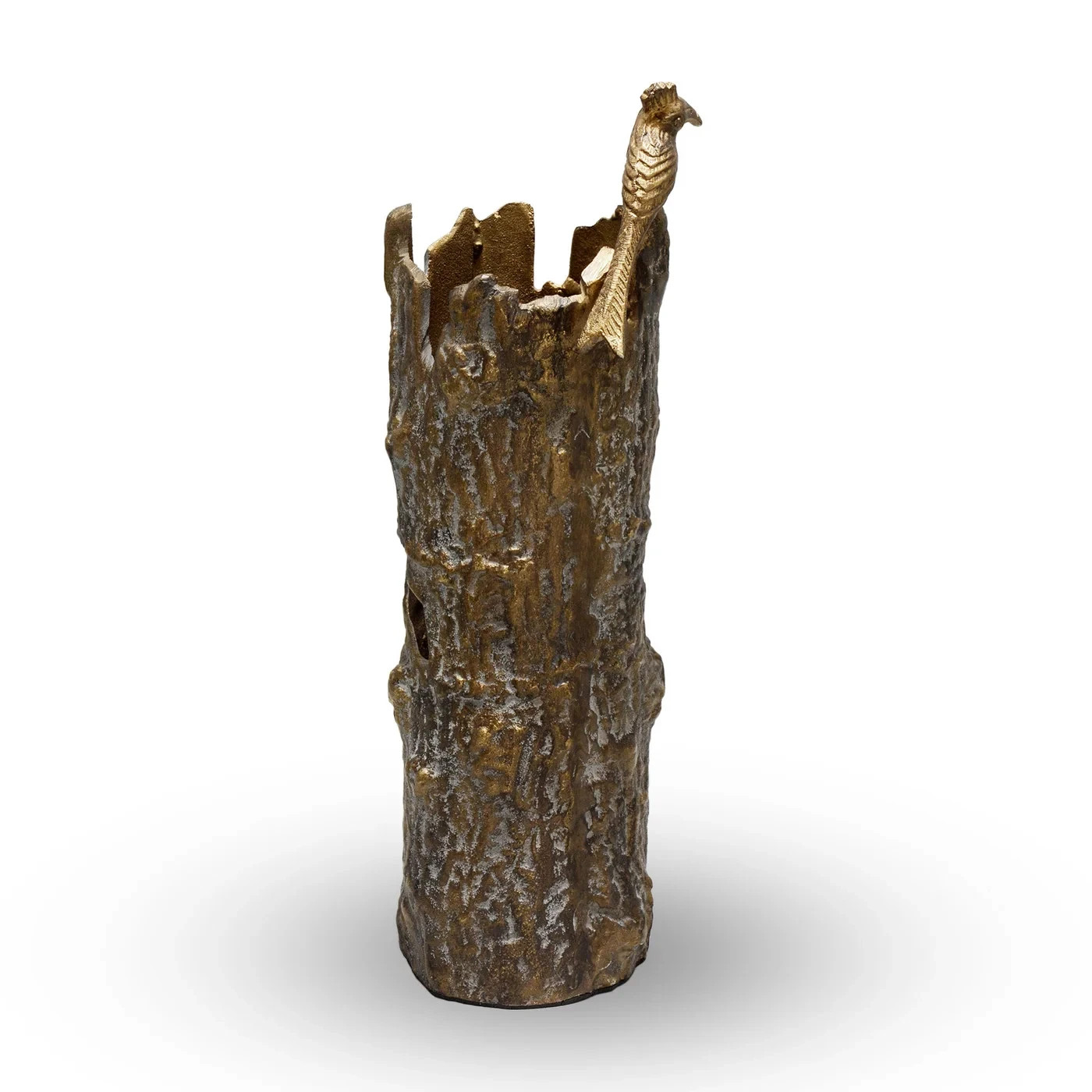 Aluminum Nature Themed Bird And Tree Trunk Vase 18 Inches Height Home Decor