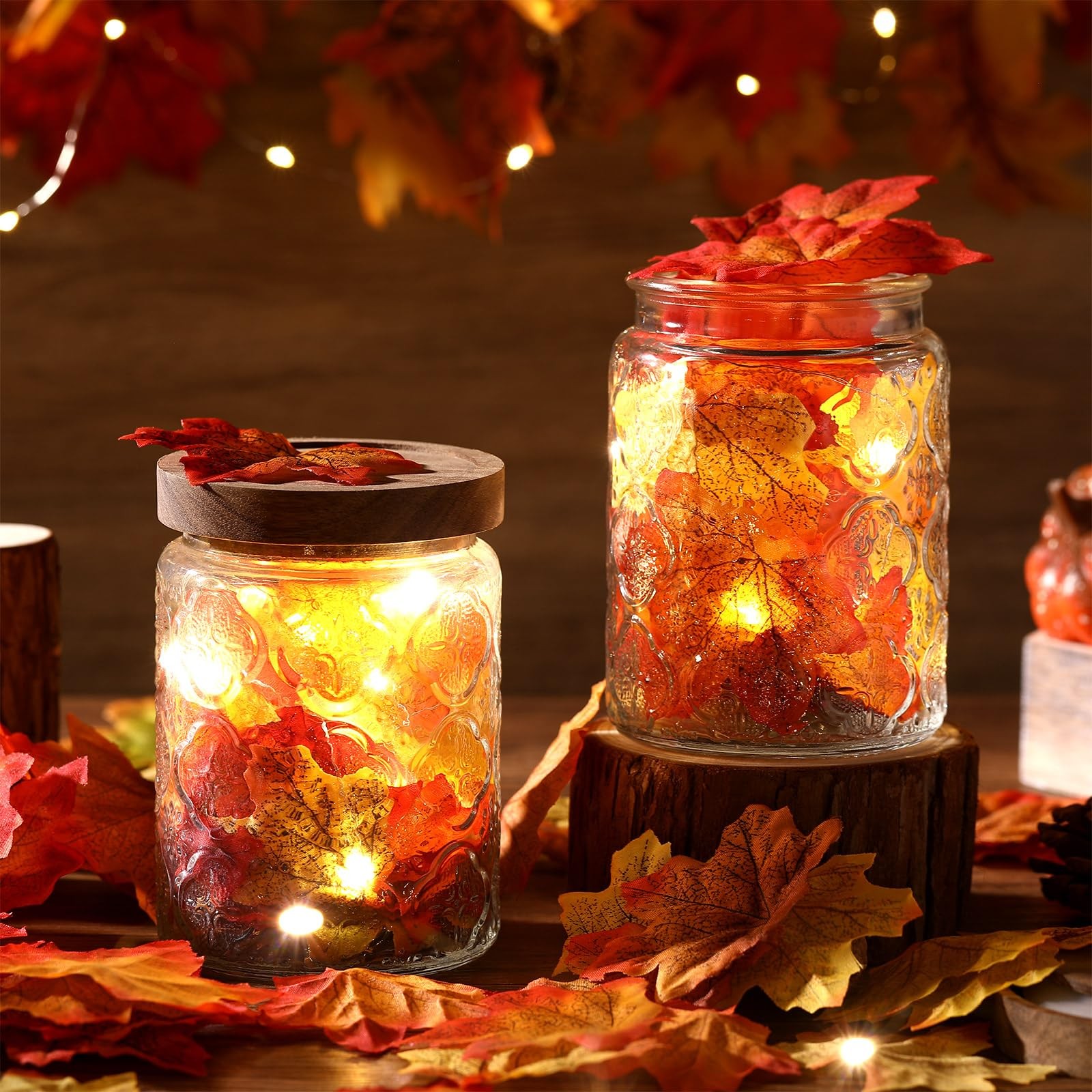 1100 Pcs Thanksgiving Artificial Maple Leaves Bulk Faux Autumn Mixed Leaf