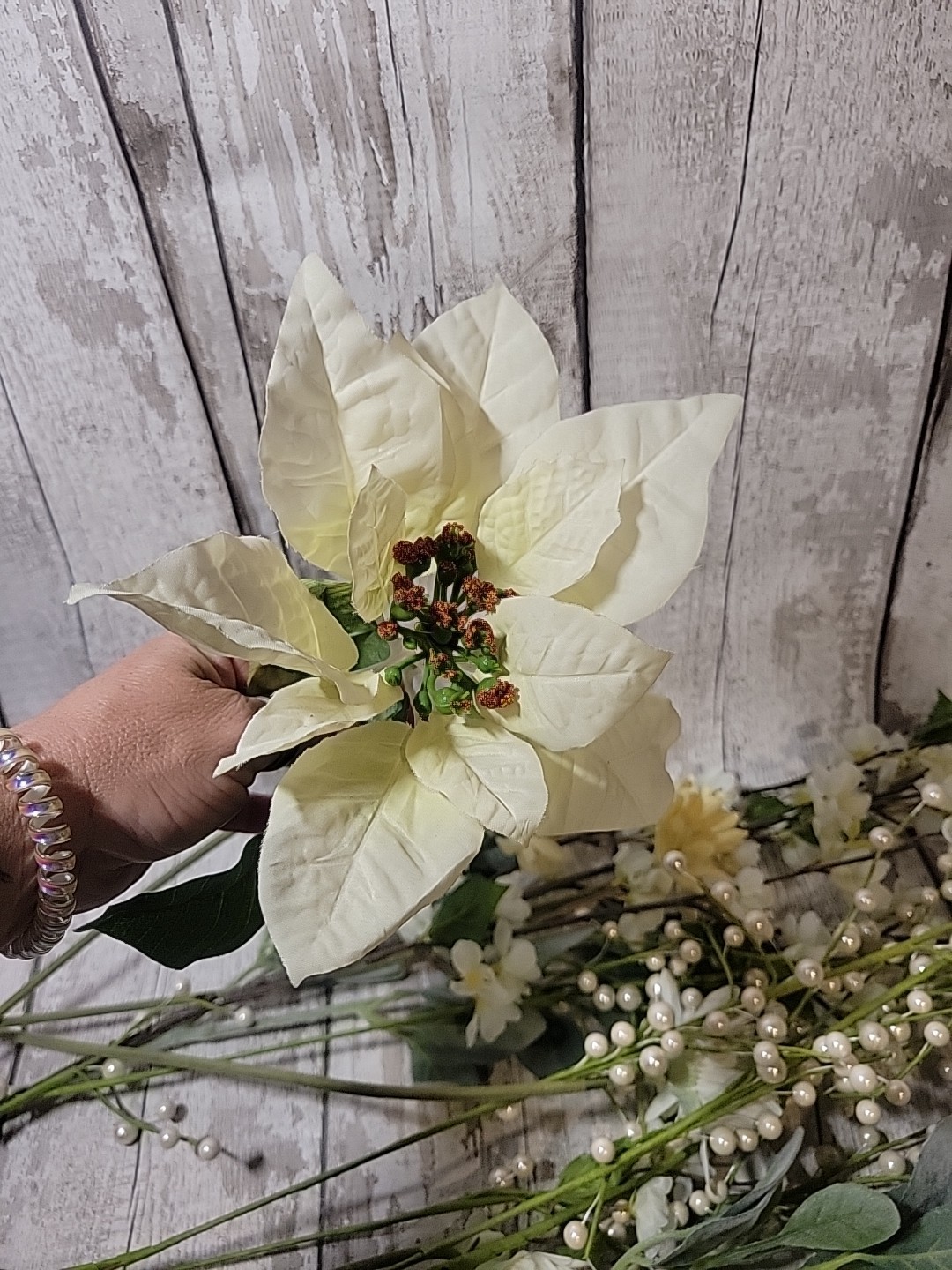 Faux Floral Flower Arrangement Single Pieces Daisy Pearl Berries Fuzzy Stems…